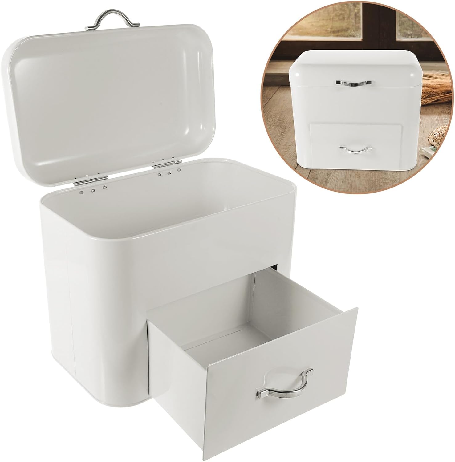 SAFIGLE ヴィンテージデザイン大型容量ブレッドケース キッチンカウンター用パン保存容器 多用途食品収納ボックス 家 ベーカリー