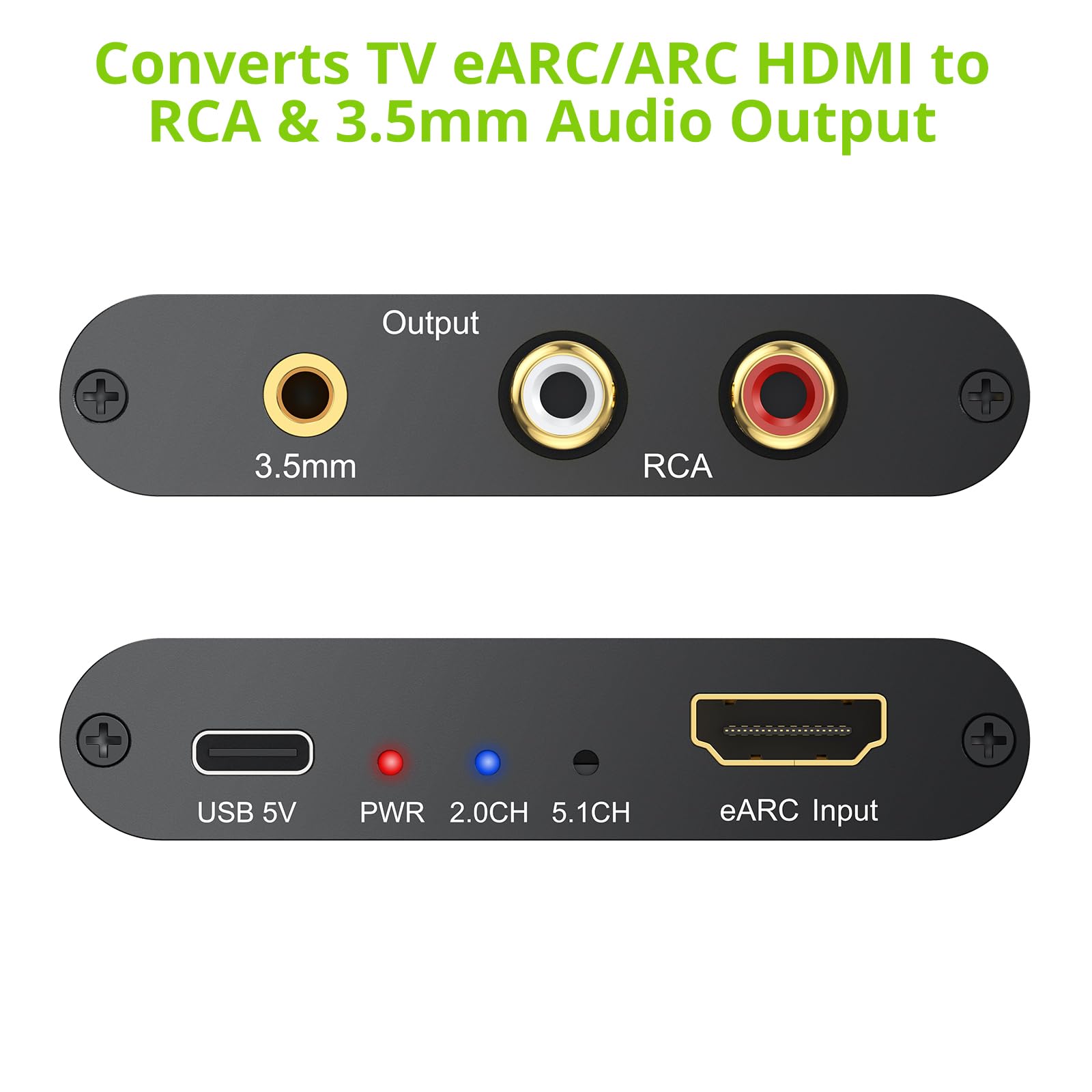 LiNKFOR Ekstraktor Audio HDMI eARC/ARC do RCA i 3,5 mm Podwójne Wyjście Jednoczesne Sterowanie Głośnością Telewizora (CEC) 192kHz/24bit Do Wzmacniaczy Głośników Słuchawek Zasilacz USB