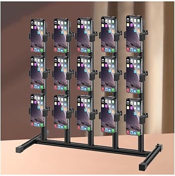 Rygcrud Cell Phone Stand - Multiple Phone Holder Organizer, Desktop Streaming Placement Rack for Live Streaming, Retail, Gaming, Studio15 Slots