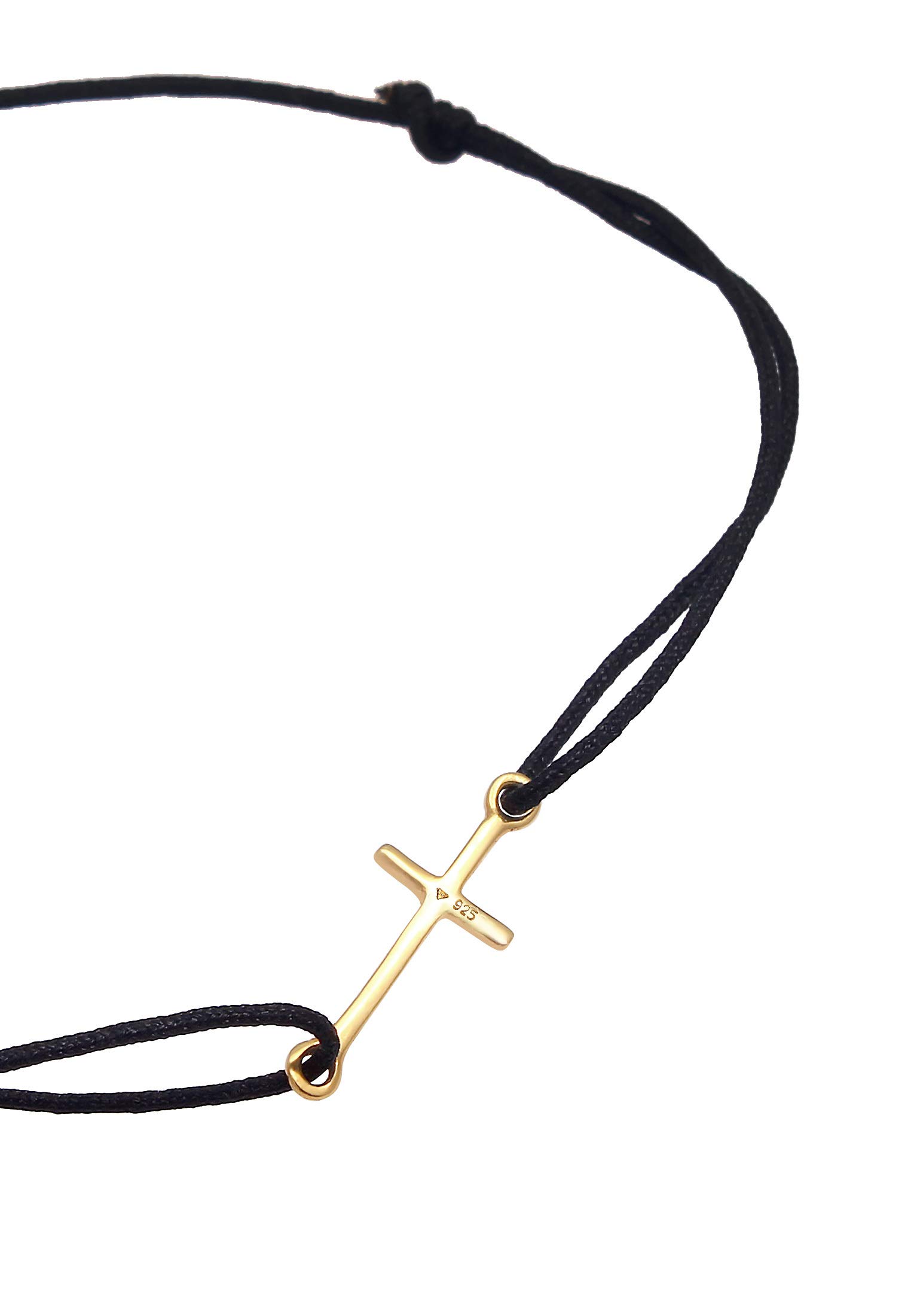 Elli Bracciale Donne Croce Simbolo Tendenza Elastico Nylon Nero in argento sterlino 925