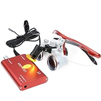Vista 5 de Lupas binoculares quirúrgicas lupa de vidrio óptico 3.5X420mm con lámpara de luz principal LED (rojo)
