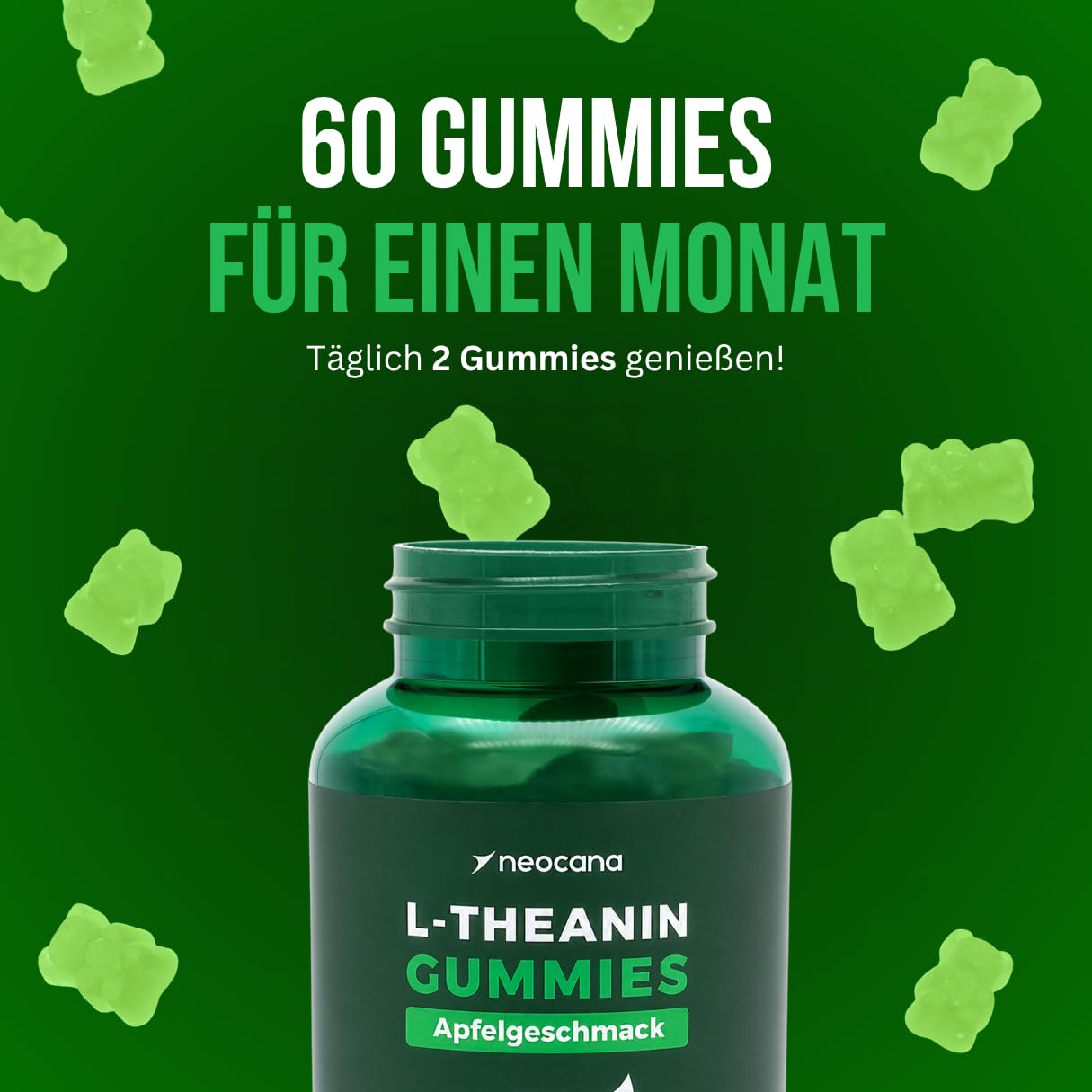 3er Pack L-Theanin Gummies 500 mg pro Portion – Apfelgeschmack - Hochdosierte vegane L-Theanine Fruchtgummis mit Kamillenextrakt, Magnesium, Rhodiola & Lavendel - Nahrungsergänzungsmittel - 60 Stück