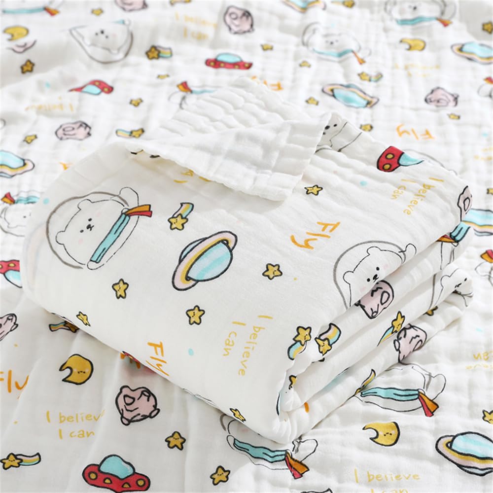 Chickwin Muslins Swaddle Blanket for Newborn/Baby, Soft Comfortable 6 Layers of Cotton Muslins Cloths Bath Towel Toddler Baby Shower Pram Cot Bed Sleeping Throw (110x110cm,Outer Space)