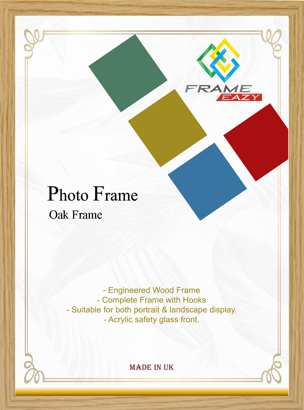 FRAME EAZY Modern Thin Oak 50 x 40 cm Picture Frame In Multiple Colours & Sizes - Thin Frame With Safe Perspex Front & Wall Mounting - 50cm x 40cm (19.7" x 15.7") Oak Photo Frame