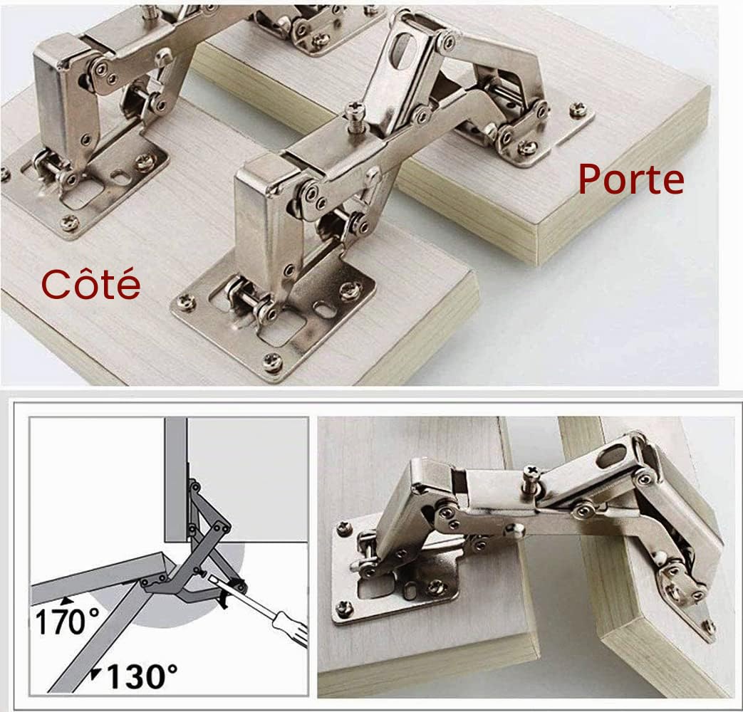 170 degrés charnière dissimulée hydraulique réglable charnière de montage Soft close en acier inoxydable amortisseur armoire, 2 paires (couverture complète)