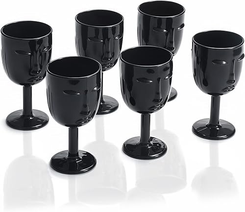 EVEREST GLOBAL Juego de 6 copas de cristal de cara humana negra de 913 onzas para fiestas en la piscina al aire libre recepciones bodas decoración