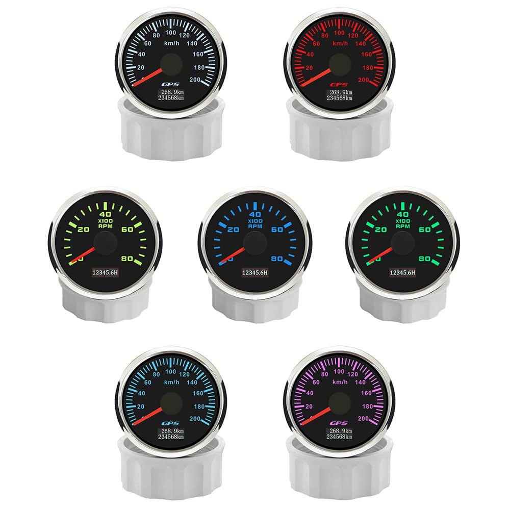 ELING Compteur kilométrique GPS 52 mm 0-200 km/h avec 0-8000 tr/min Compte-tours 12 V 24 V avec rétroéclairage pour course de voiture, camping-car