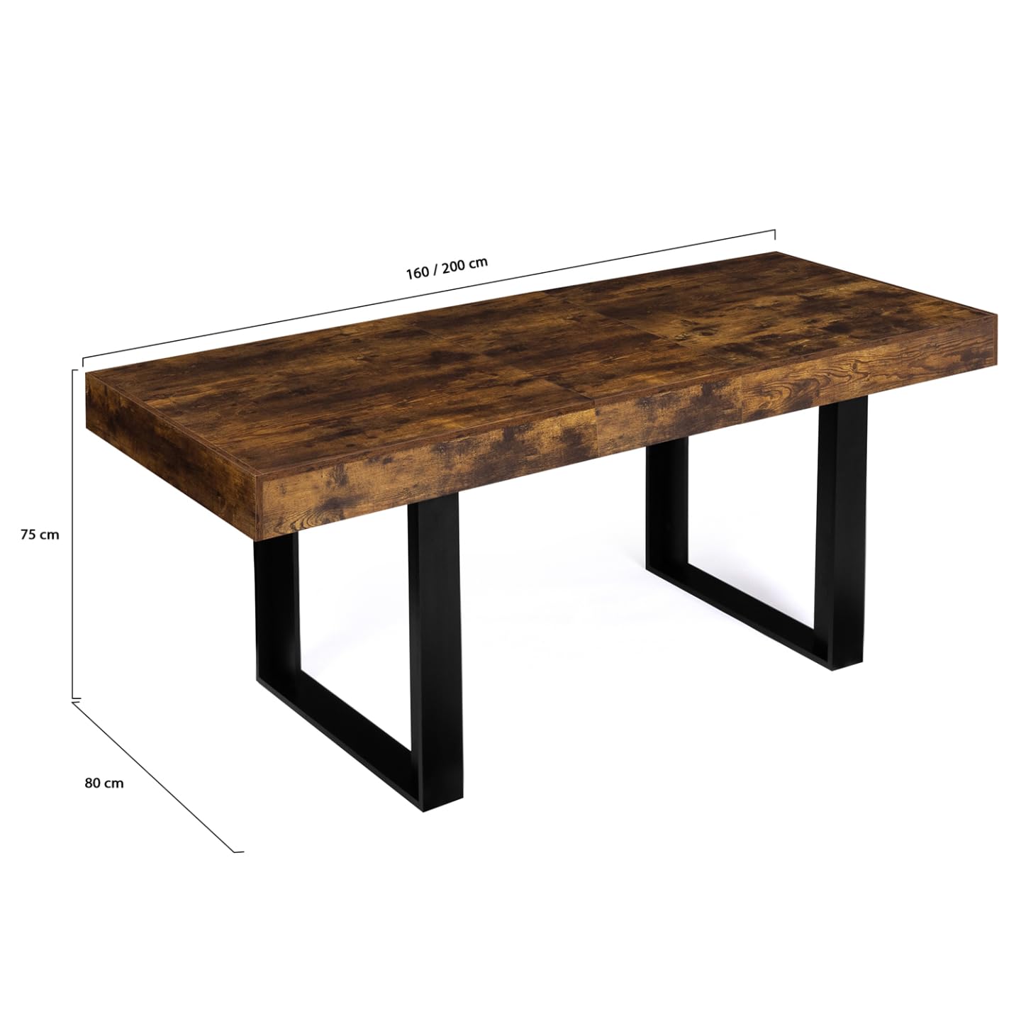 IDMarket - Table à Manger Extensible Rectangle Phoenix 4-8 Personnes Bois Effet Vieilli et Noir 160-200 cm
