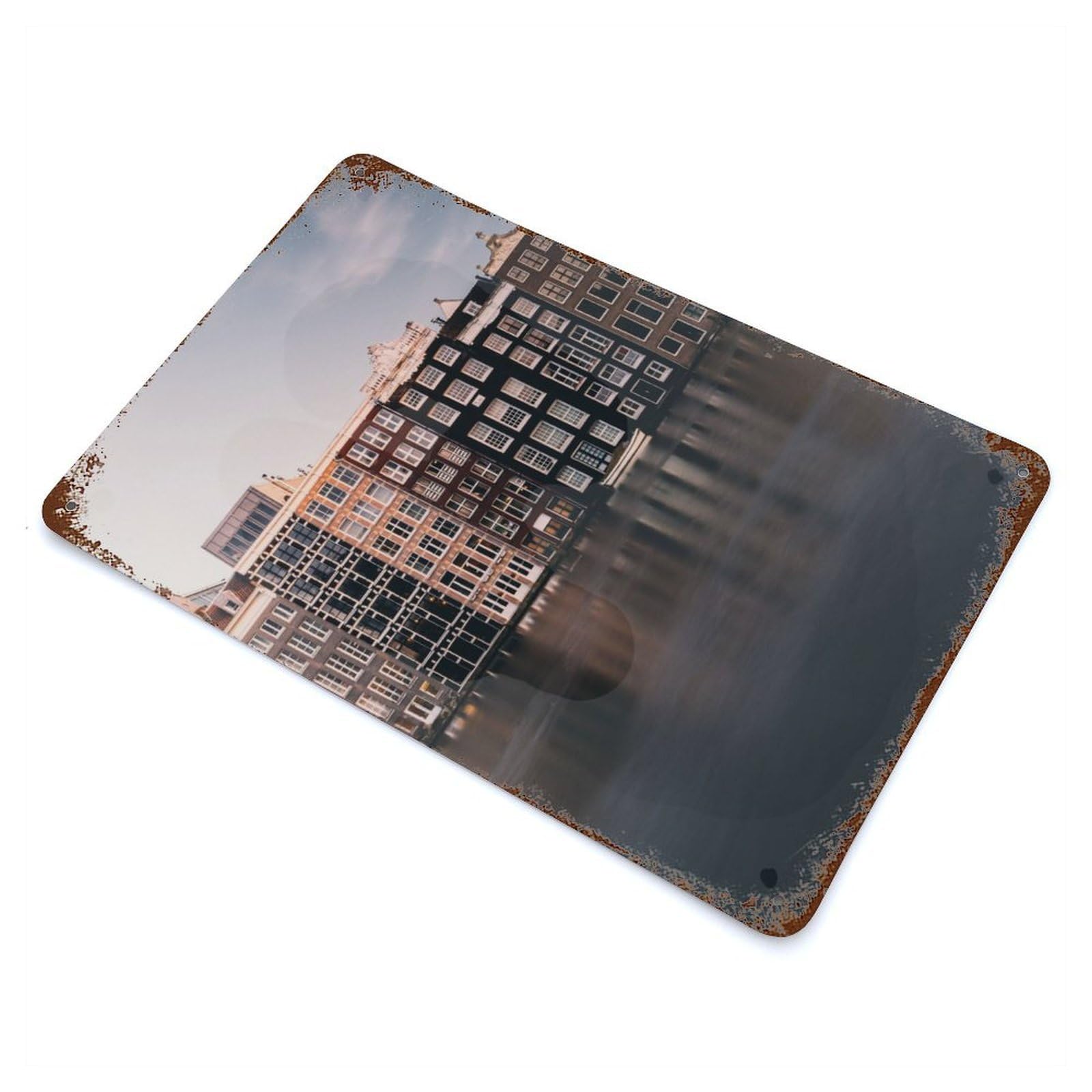 Amsterdam Vintage Rust Metal Sign 11.8"x7.9", for Pub, Kitchen And Man Cave Decor, Rustic Home Decor