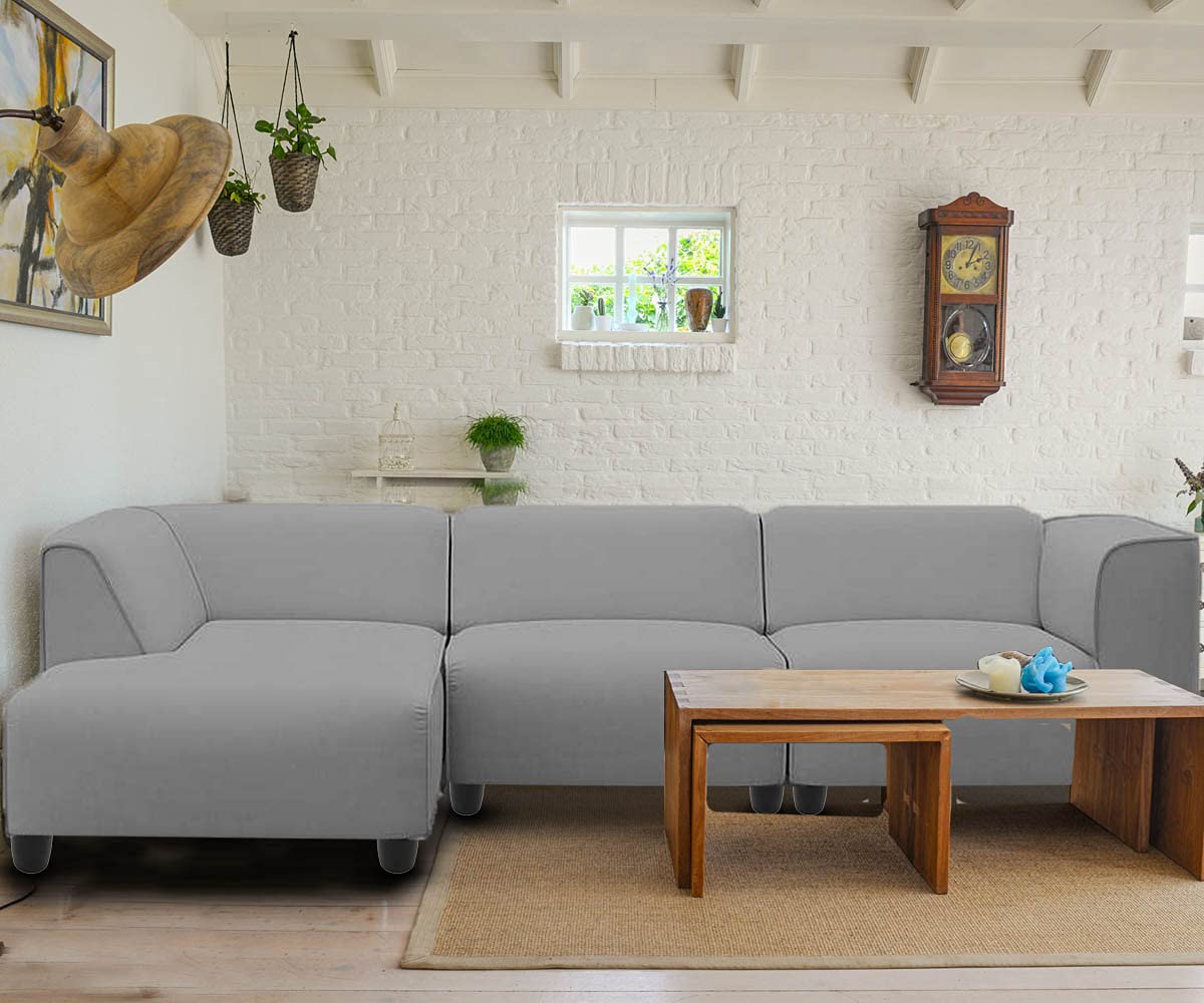 Braxton Mangola LHS 4 Seater L Shape Sofa Set for Living Room (Grey Fabric)