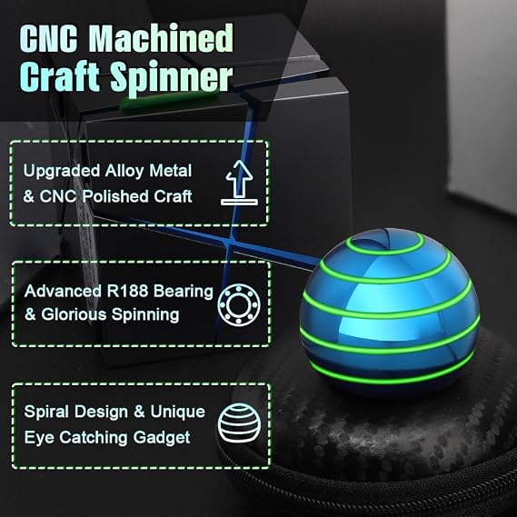 Luminous Kinetic Spinning Desk Toys Age 3+, Metal Full Body Optical Illusion Fidget Spinner Ball, Glow in The Dark Decor for Office Classroom, Christmas Stress Relief Birthday Gift for Kids Adults