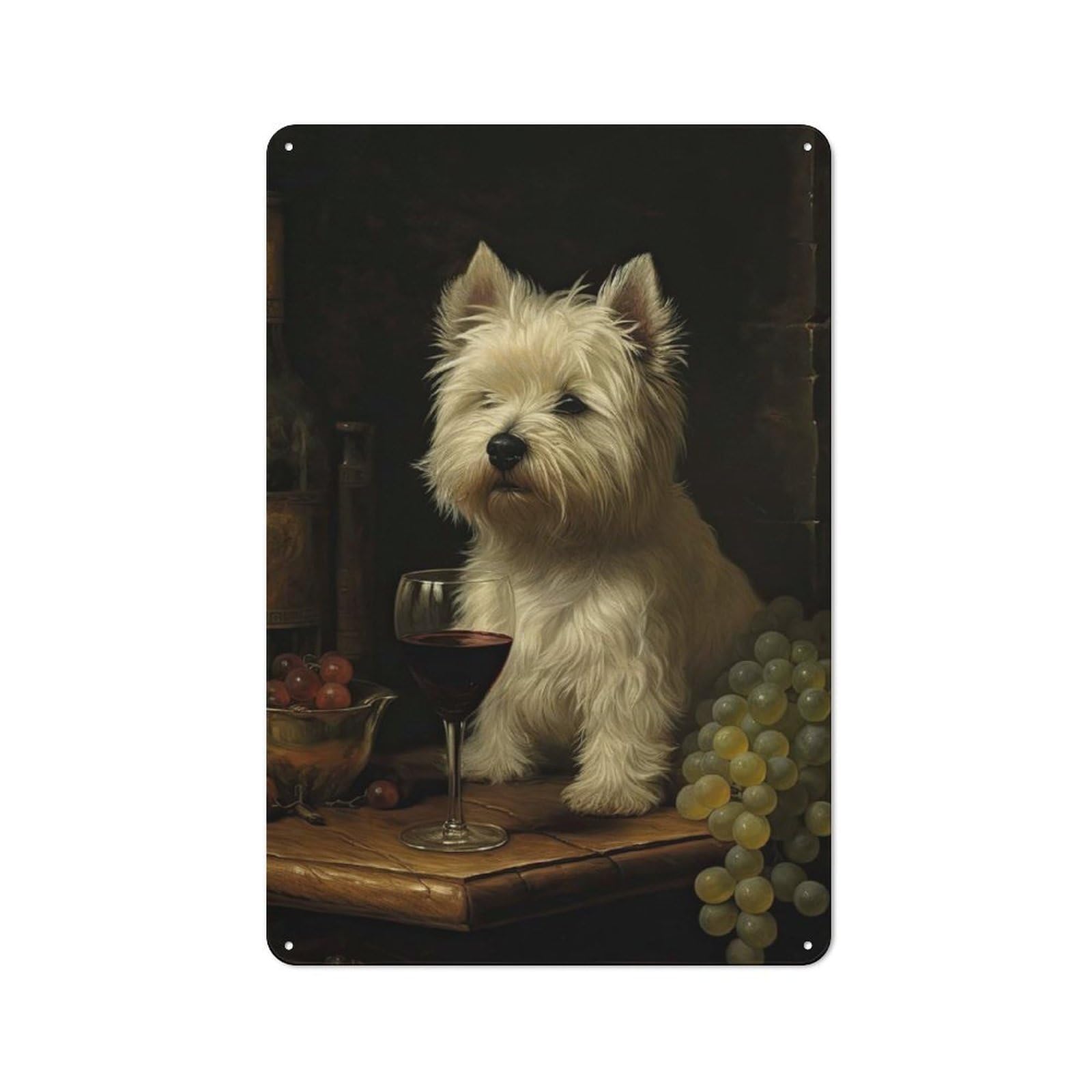 Nostalgic Decorative Tin Plaque 30x20cm Featuring Westie Enjoying Wine, Classic Pub Decor for Cafe, Pub, Workshop Or Home Bar