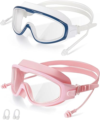 Miniatura 26 de Gafas de natación para adultos, a prueba de fugas, gafas de piscina antivaho, gafas de natación de visión amplia con tapones para los oídos y clip