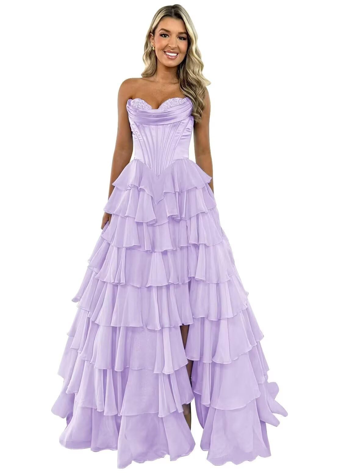 GATMAHE Tulle Floral Prom Dresses for Teens 2026 Tiererd Long Ball Gown Strapless Sweetheart Formal Evening Gowns with Slit