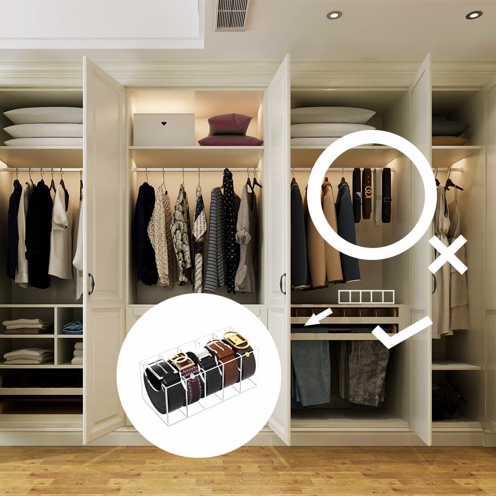 ANTEISI Belt organizer, 5 compartment, Acrylic belt organizer for closet and drawer storage Art Deco style - Image 2