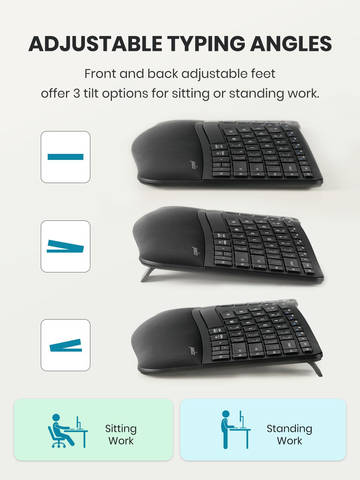 Perixx PERIDUO-606IIA - Tastiera ergonomica compatta wireless 3 in 1 con mouse verticale e tastierino numerico, tasti e clic silenziosi, inglese americano