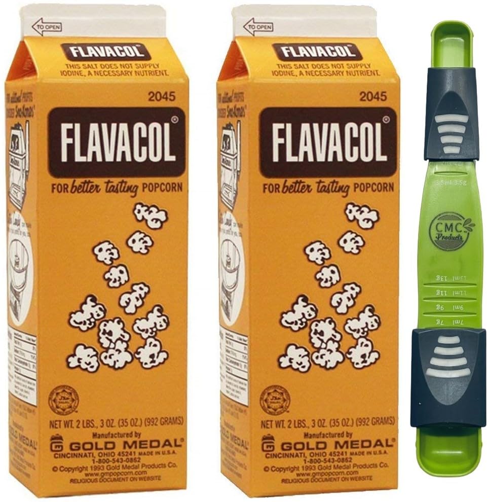 Gold Medal Flavacol Popcorn Season Salt 2045-35oz with CMC Products Adjustable Measuring Spoon (2 Carton)
