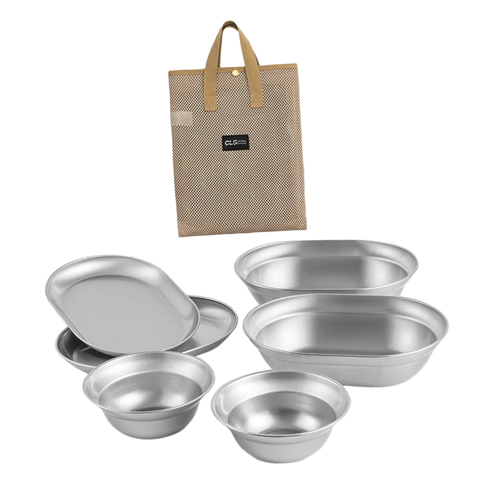 Juego de 6 Piezas de Utensilios para Acampar: Platos Y de Acero Inoxidable.