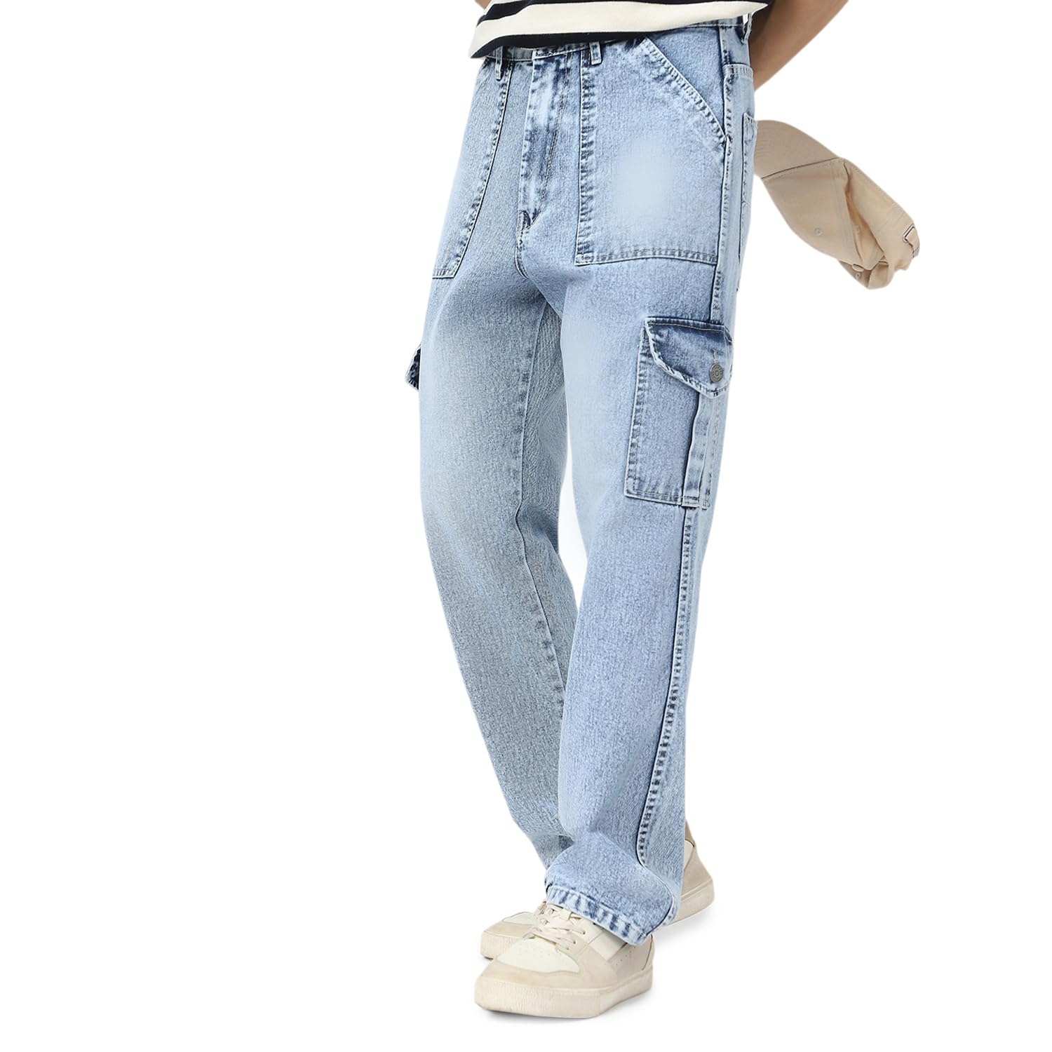 urbano fashion Men's Loose Mid Rise Baggy Fit Washed Cargo Jeans with 6 Pockets Non-Stretchable-picture-43