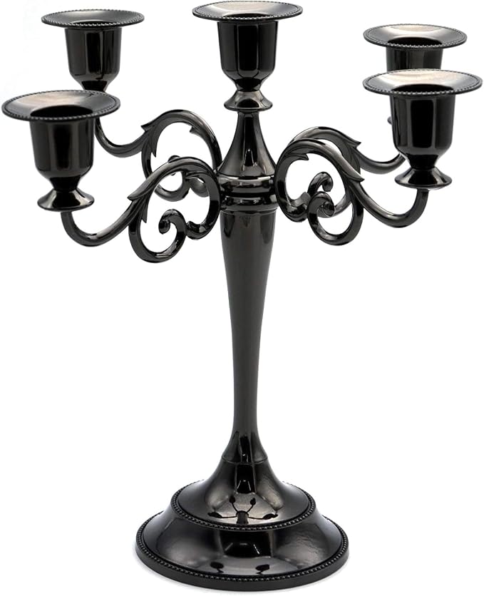 Elegant Black Candelabra: 5-Arm Candle Holder for Ambiance & Decor