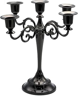 Black Candelabra Candle Holders for Pillar Candles 10.6 inch Tall, 5 Can...