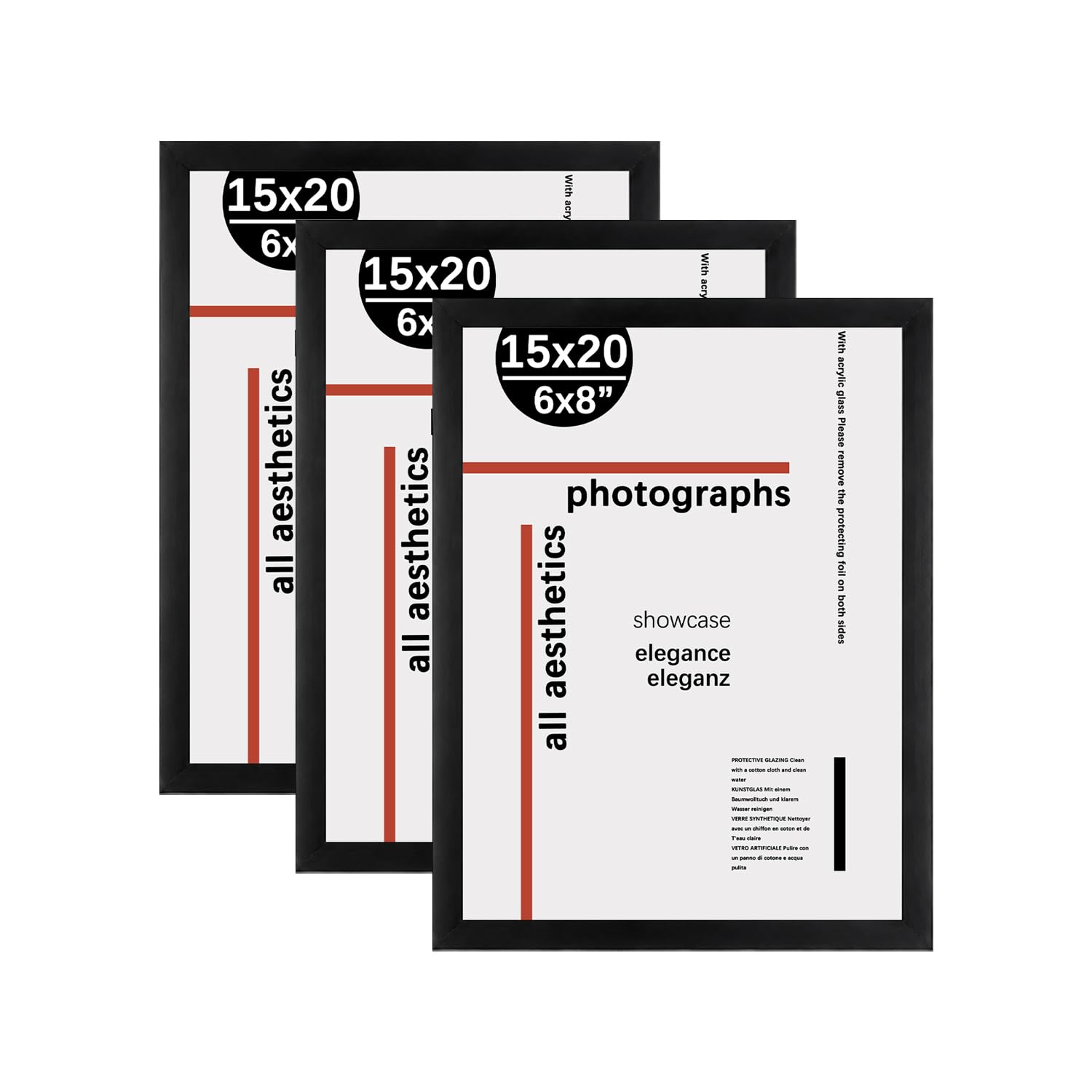 KAIWIN 8x6 Black Picture Frame Set of 3, 8x6 Photo Frames, with Acrylic Glass for Stand Tabletop or Wall Hanging