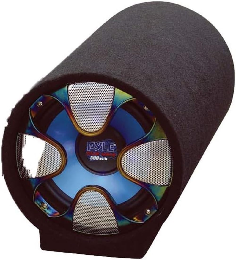 Pyle 8-Inch Carpeted Subwoofer Tube Speaker - 250 Watt High Powered Car Audio Sound Component Speaker Enclosure System w/ 1.5” Aluminum Voice Coil, 4 Ohm, 35Hz-800Hz Frequency, LED, RCA - Pyle PLTAB8