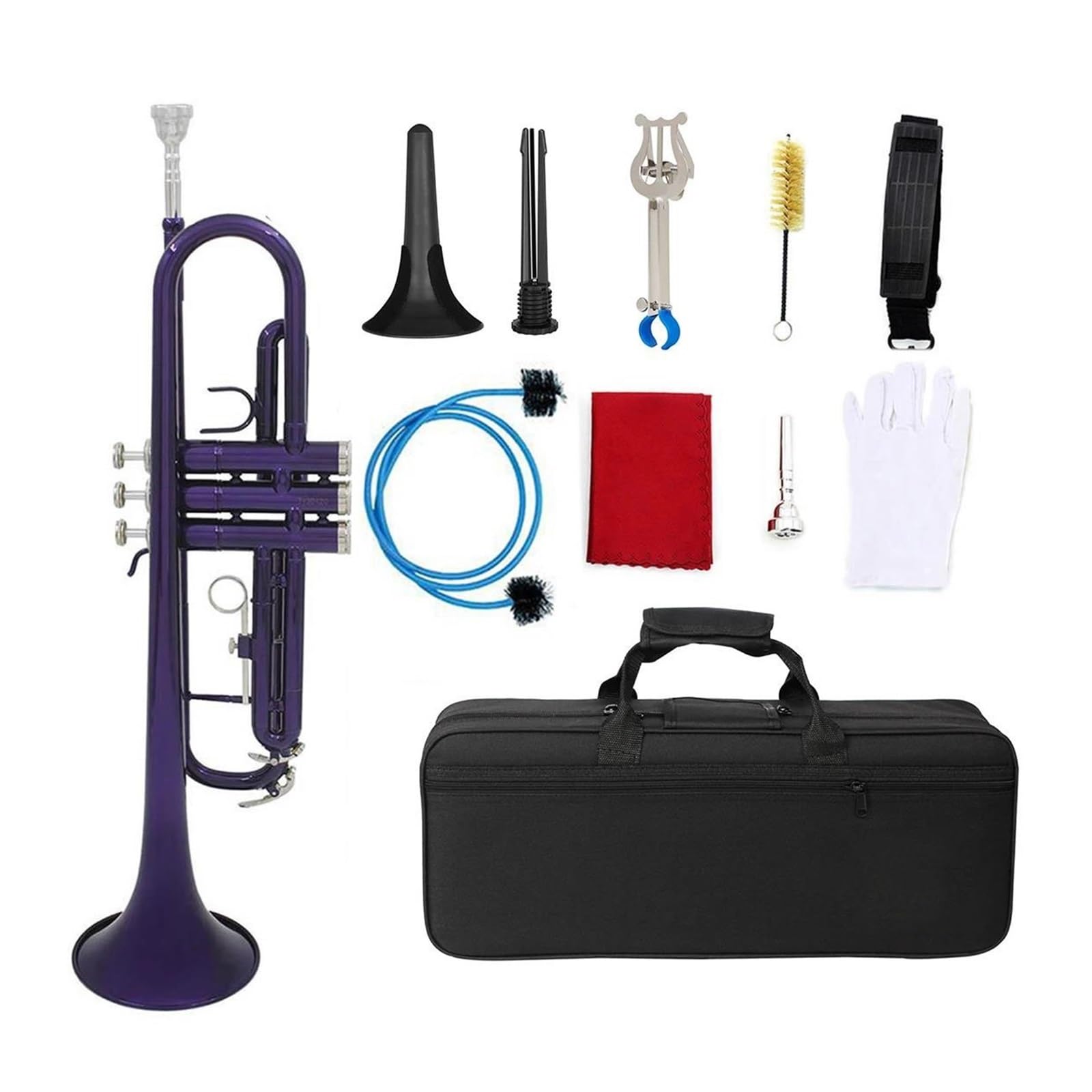trąbka instrument Zestaw trąbek w kolorze granatowym z akcesoriami i ustnikiem w pudełku Bb z płaskim rogiem wykwintną trąbką do instrumentów dętych blaszanych