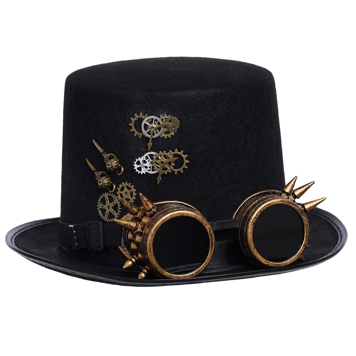 COSDREAMER Unisex Gothic Steampunk Top Hats Halloween Party Veil Feather Hat ((Black 1, 58cm)