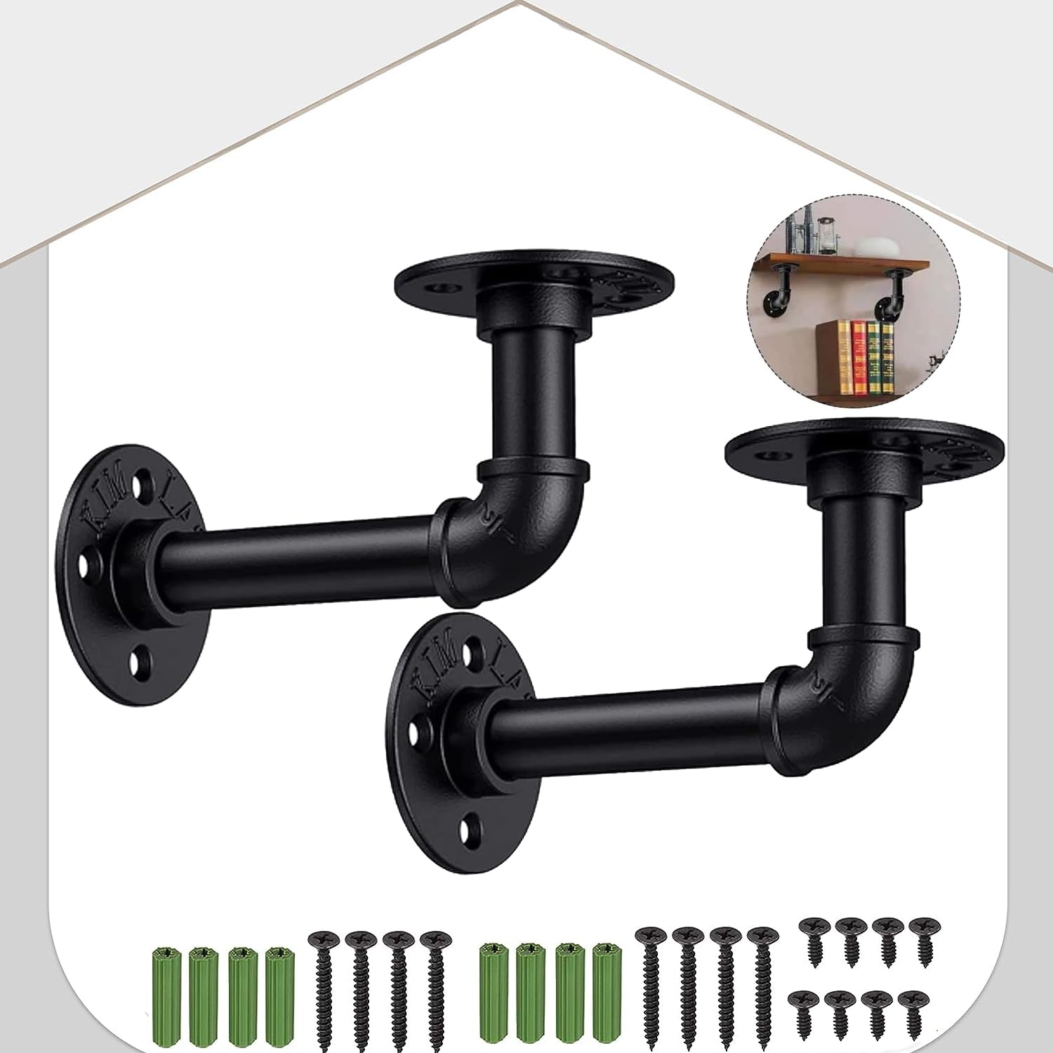 Buy HOMGENIndustrial Pipe Shelf Brackets 2Pcs Black Shelf Bracket Wall