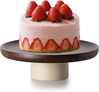 9 inch Rustic Acacia Wood Cake Stand - Natural Wooden Clay Wedding Cake ...