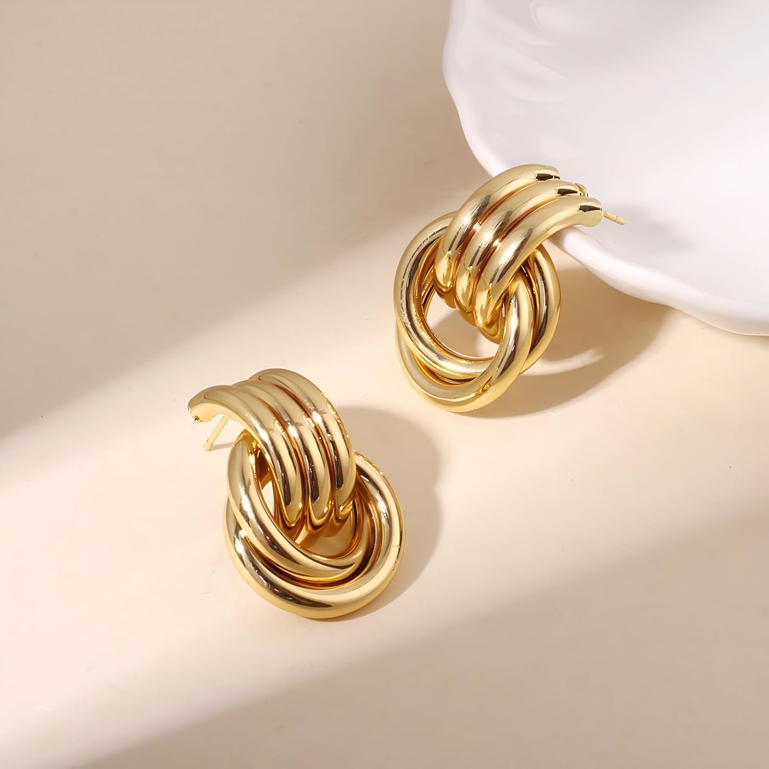 Gold Hoop Earrings for Women Hypoallergenic Lightweight Alloy Jewelry Chunky Dainty Hoop Stud Earrings Fashion Trendy Matching Gold Tone Gift - Image 3