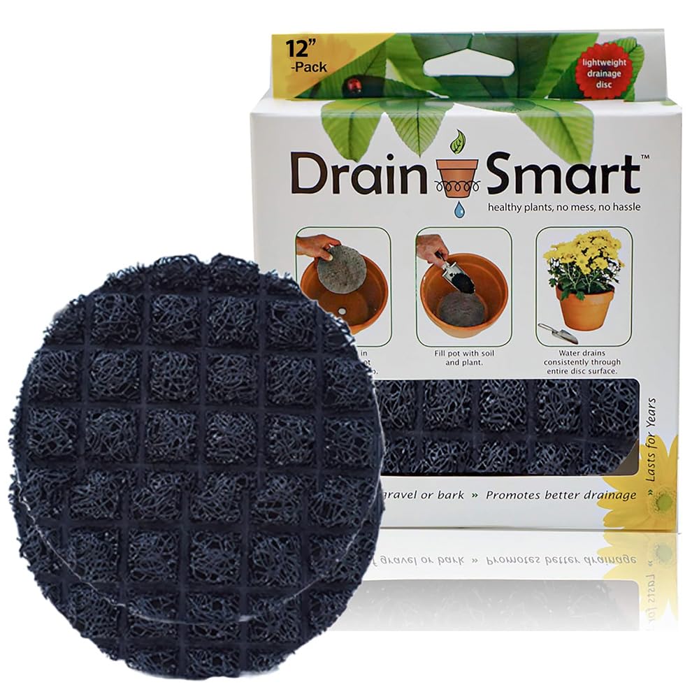 Drain Smart Drainage Insert Discs – Large Reusable Planter Inserts for Indoor/Outdoor Pots – Replace Rocks & Mesh (12" – 2 Pack)