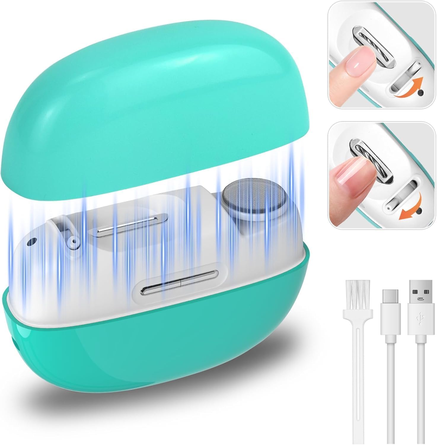 Electric Nail Clippers for Seniors & Adults, Automatic Nail Trimmer, Dual-Blade Design, Adjustable Blade Gap, 2-Speed Rechargeable, LED Light, Debris Storage & Polishing Head (Cyan)