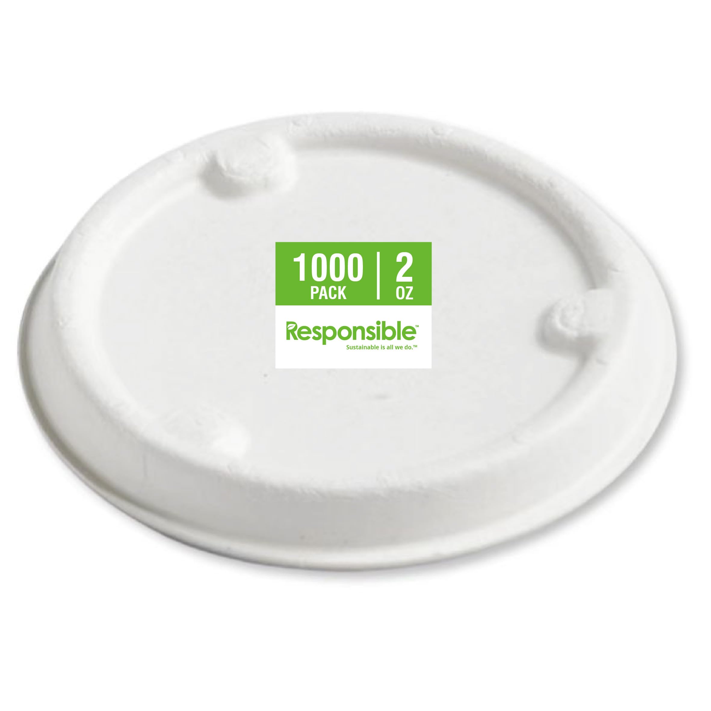 Lids for 2 oz Portion Cups by Responsible Products – Mixed Bamboo and Bagasse Fiber, Classic White, Pack of 1000, Model RP-2CL-NPAW-1000