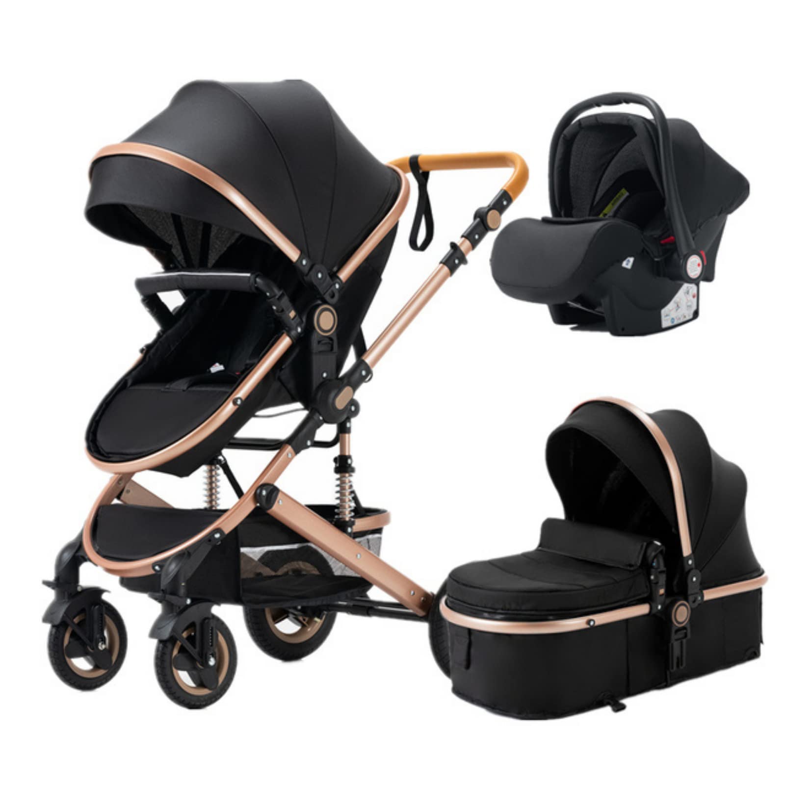YAZOCO Wózek Dziecięcy Wielofunkcyjny Wózek Dziecięcy 3w1 Spacerówka Regulacja Siedziska 0-36kg Noworodek (Czarny)