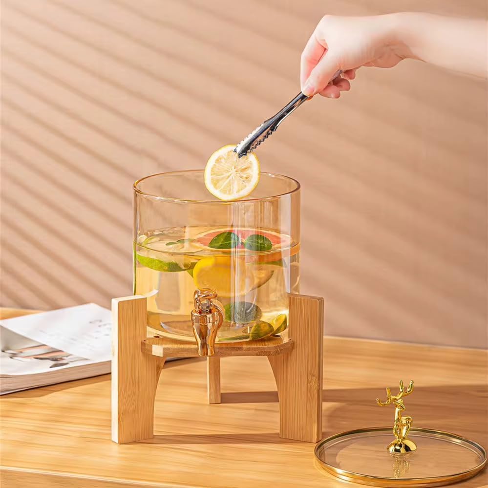 Image of Bellemax 3 LTR Glass Beverage Dispenser with Bamboo Stand, Drink Dispensers for Beer, Cocktails, Detox Drinks Perfect for Parties,Bars,Restaurants,Weddings,Daily Uses (BX-05)