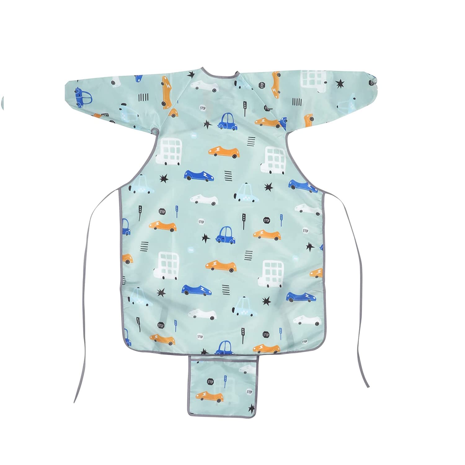 Mofish Weaning Bibs All-in-One Long Sleeve Baby Bib Waterproof Baby Feeding Bib Attaches to Highchair Long Sleeves Bibs Coverall Baby Weaning Bib One Size Fits All (Grey)