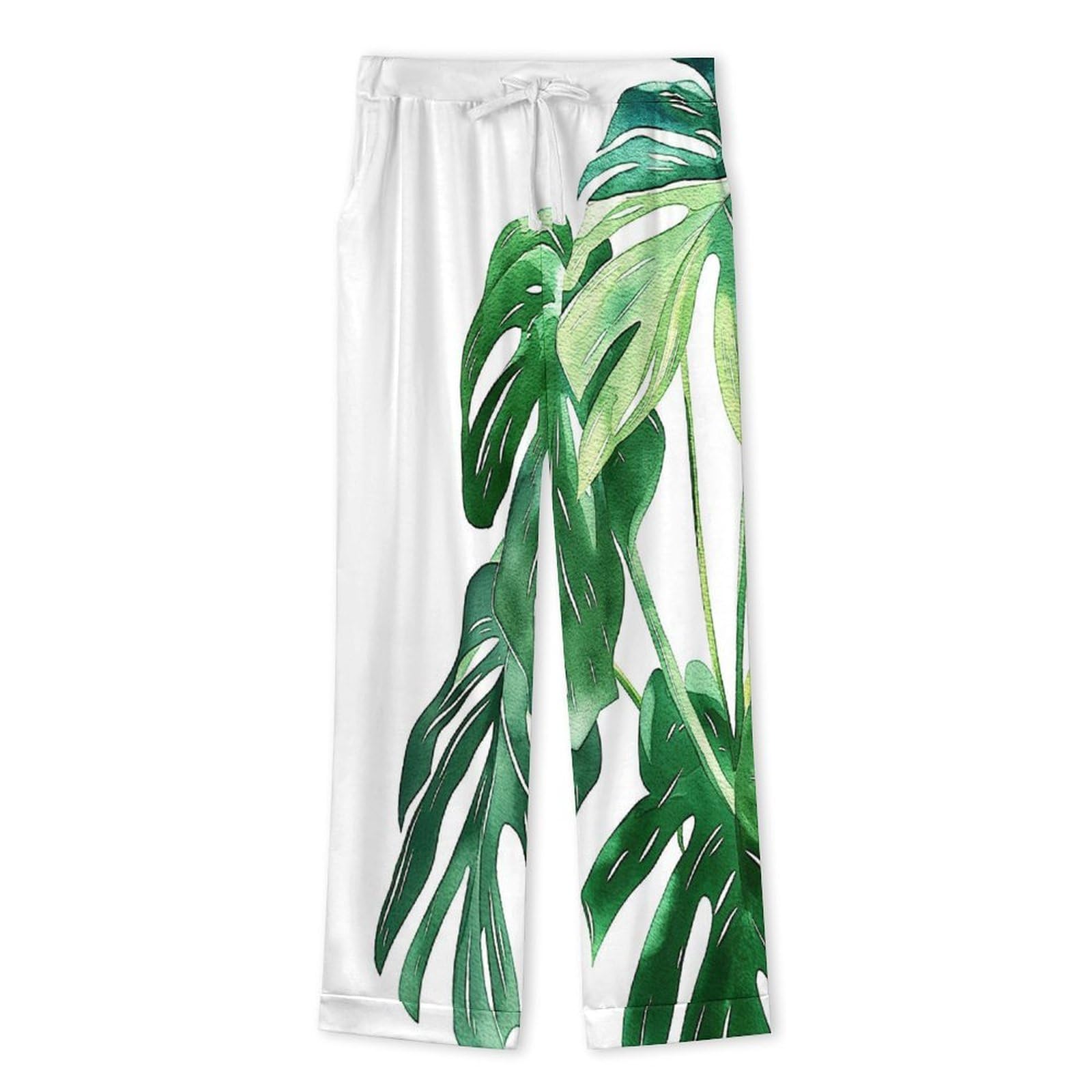 OLEETS Completo Pigiama da Uomo - Foglie Verdi Pigiama Invernale Pantaloni Top Caldo Autunnale Traspirante Morbido 2 Pezzi Casual Ampio