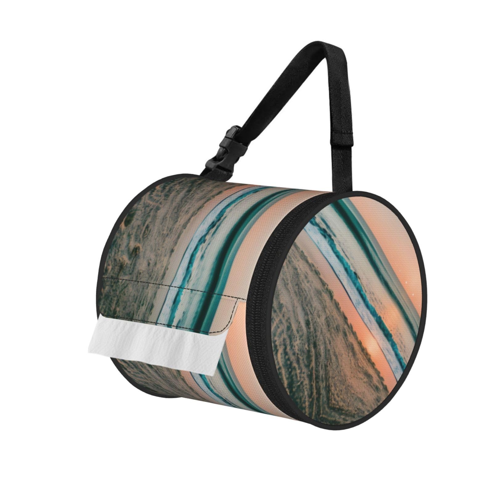 Beach Sunset Theme Printed Pet-Proof Toilet Roll Bag, Durable Oxford Cloth with Handle for Travel Tent Kitchen