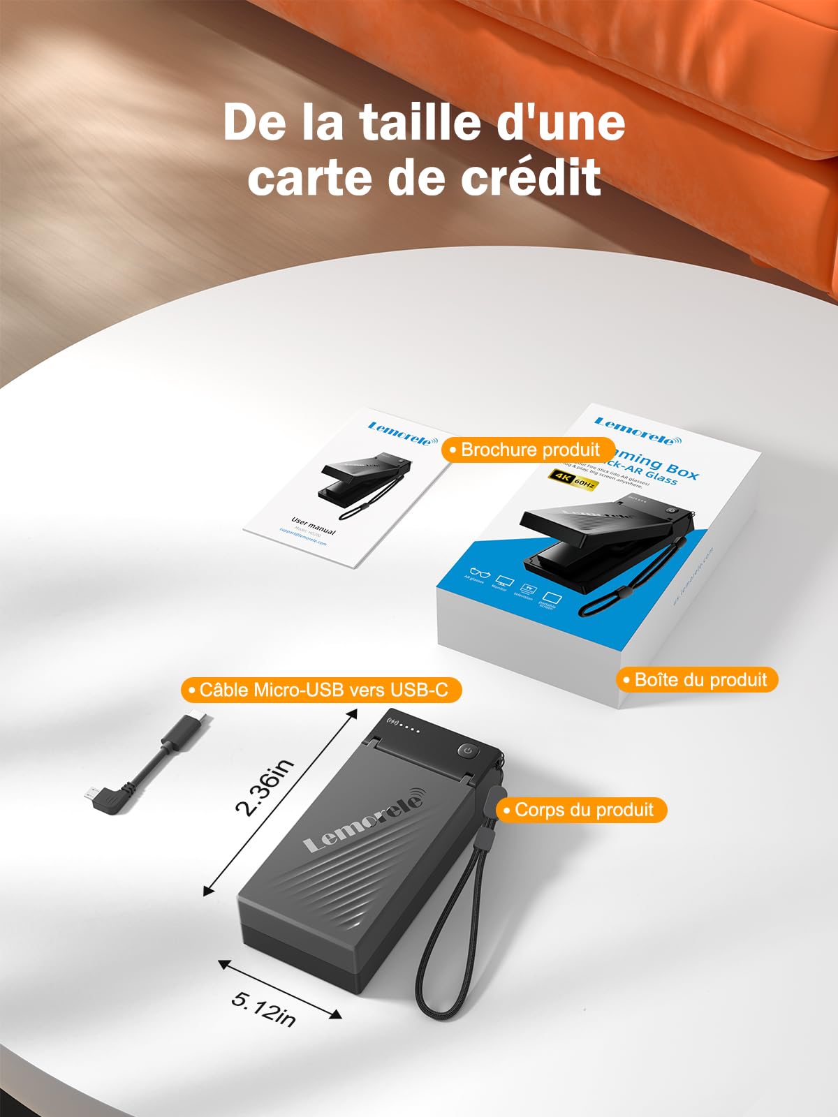 Lemorele Adaptateur HDMI vers USB-C 5000 mAh, Compatible avec Fire TV Stick