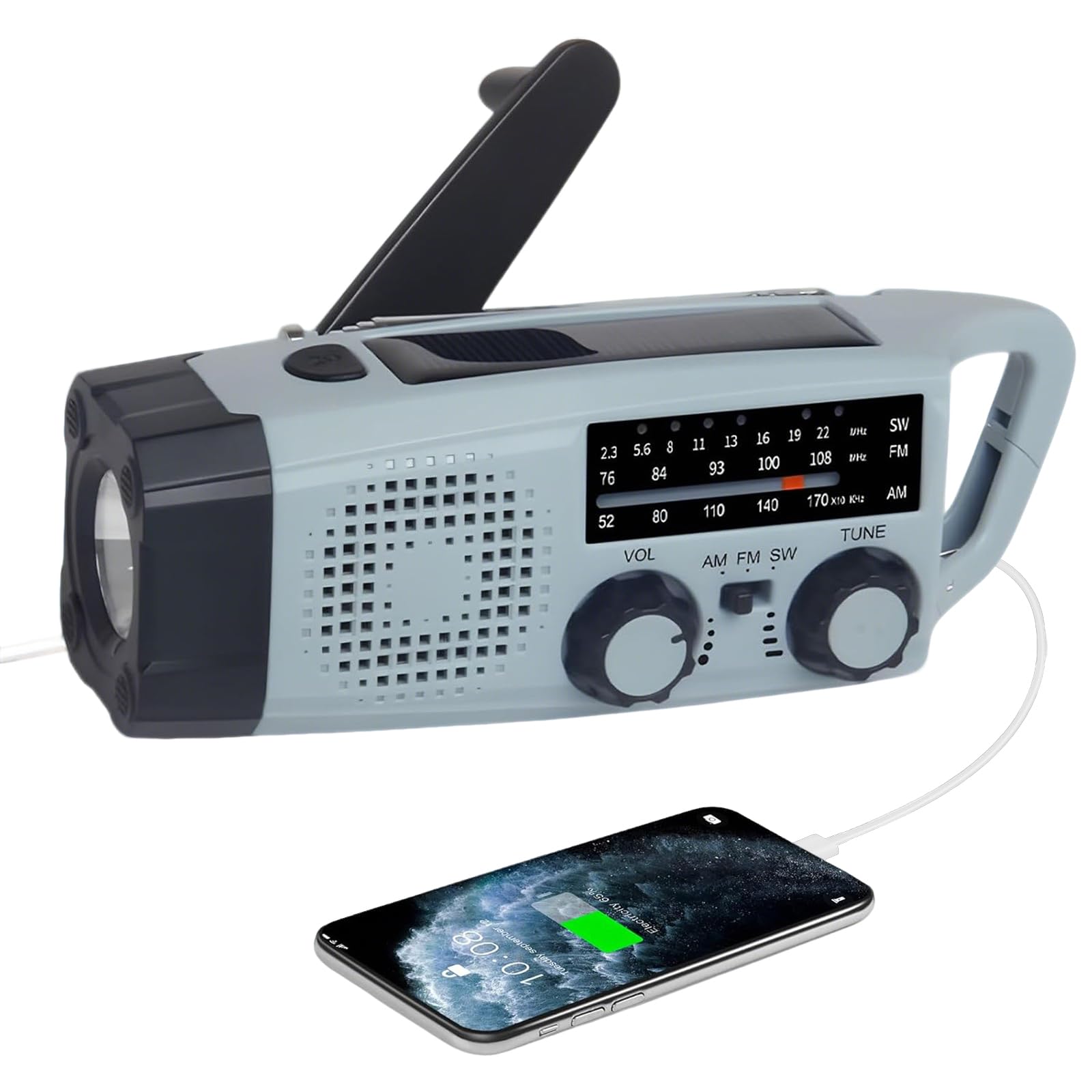 Radio de manivela, 2000 mAh, radio de emergencia con manivela y solar AM/FM/SW Radio con alarma SOS, 3 vías de carga, radios de emergencia, interior y exterior, camping, banco de energía, manivela