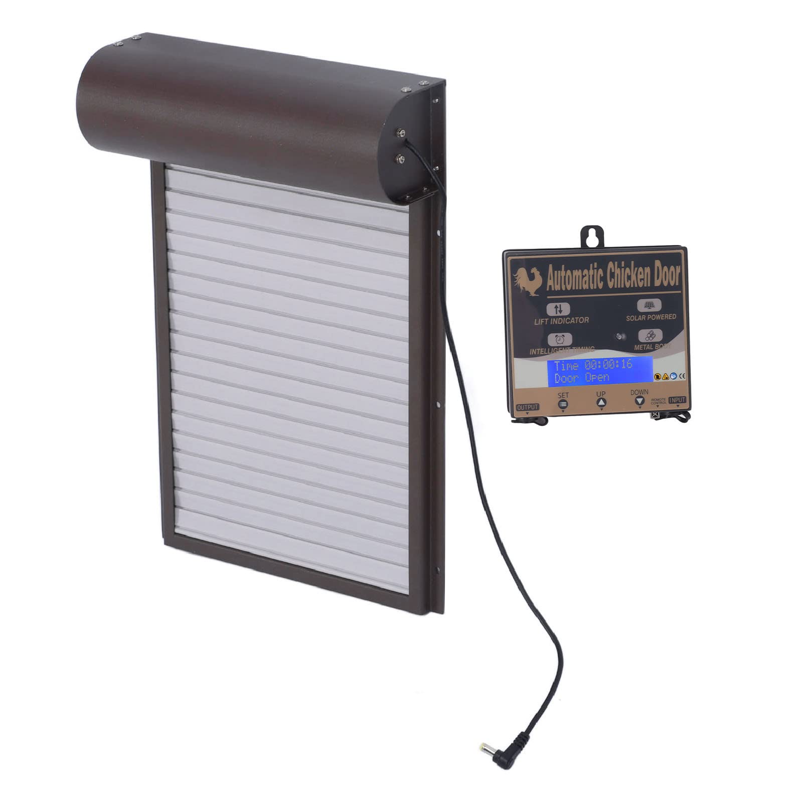 Alomejor Automatischer, Programmierbarer Lichtsensor, Hühnerstall-Türöffner für Hühner, Enten, Gänse, mit Fernbedienung, 3 Modi für Aluminium-Hühnerstalltür Im Freien (BROWN)