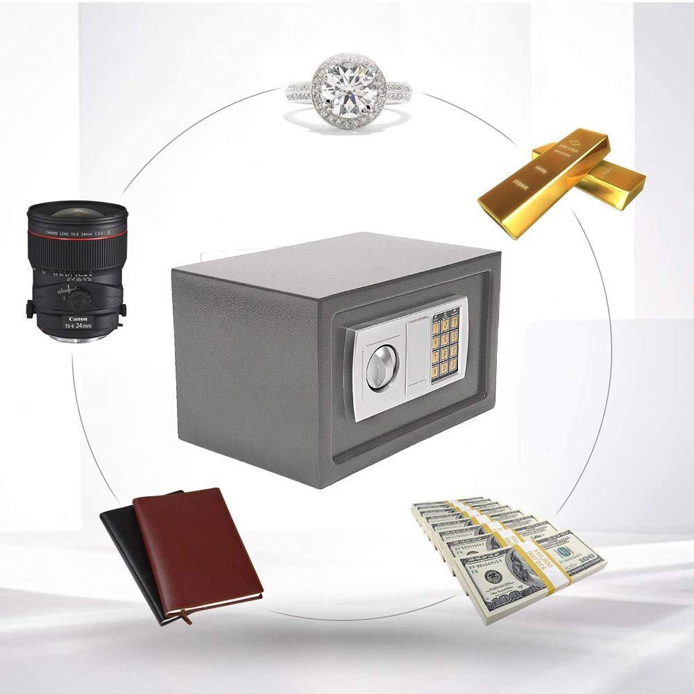 Cassaforte Elettronica con Tastiera Digitale e 2 Chiavi, Cassetta di Sicurezza a 8,5L per Home Office, Costruzione in Acciaio, Cassaforte a Muro Protezione di Denaro, Gioielli, 31x20x20cm, Grigio