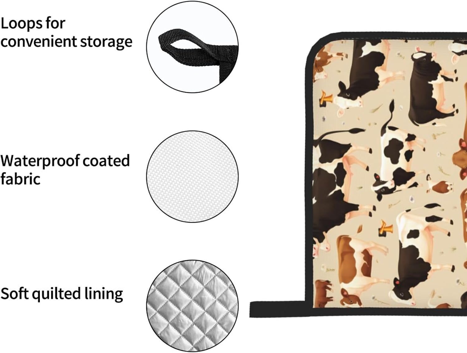Cow Collection Prints Kitchen Covers: Waterproof Oven Layers for Safe Cooking & Easy Cleanup - 4 Piece Heat Protection Set