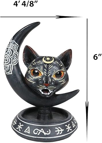 Miniatura 3 de Ebros Gift Paranormal Oculto Ouija Geometría Sagrada Gato Negro con Luna Creciente y Mandala Chakra Flor Cono de reflujo Quemador de incienso con