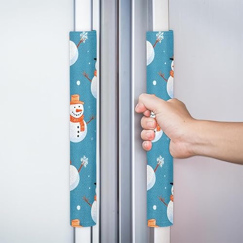 Miniatura 6 de Juego de 2 manijas de puerta de refrigerador, copos de nieve de Navidad, ahumador de invierno, manijas lavables para electrodomésticos de cocina,