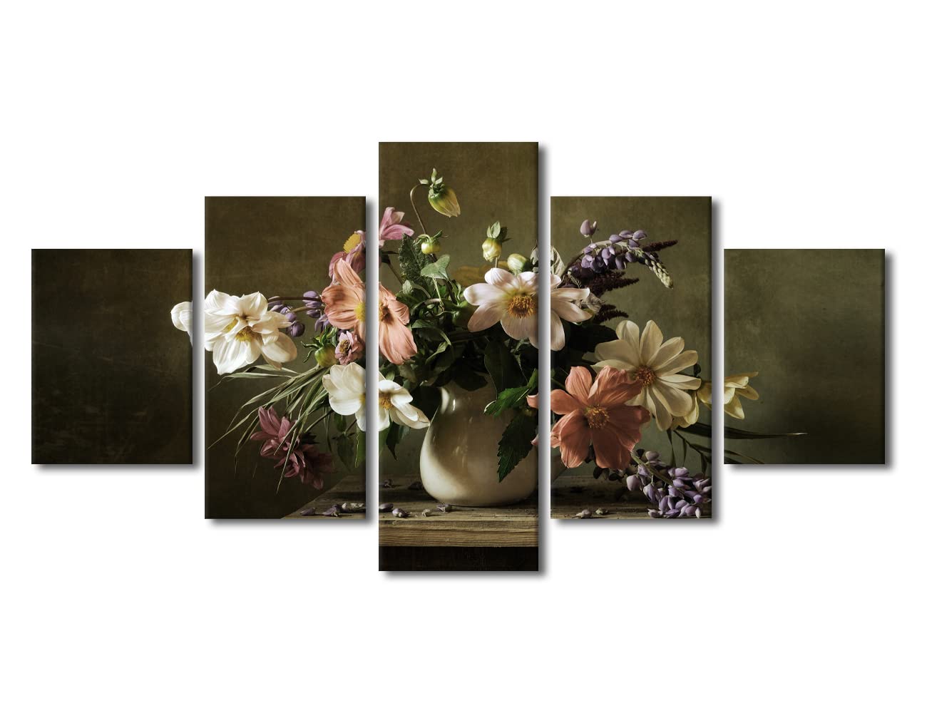 TISHIRON 5 Piece Canvas Wall Art Still Life Flowers in Vase Wall Decorations Bedroom Bathroom Decor Wall Art Modern Artwork Canvas Art for Home Walls Framed Ready to Hang(60" Wx32 H) — image 1