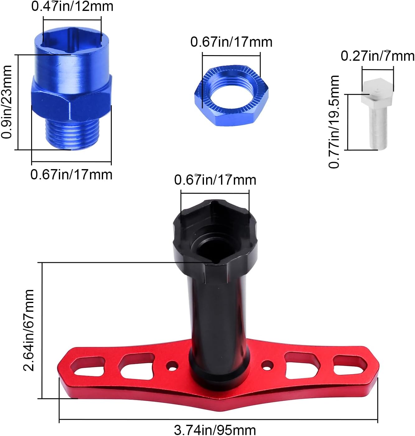 Hobbypark 12mm to 17mm Wheel Hex Hub Adapter Extension Conversion Offset for 1/10 RC Cars Trucks Off Road Buggy Upgrade 1/8 Tires (with Navy Blue Adapter)