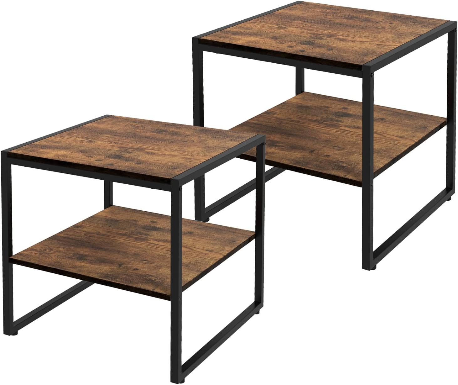 Multigot Bedside Tables Set of 2, Industrial Nightstand Stackable End